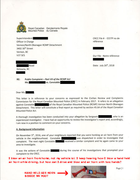 Final Report from RCMP Vernon BC
